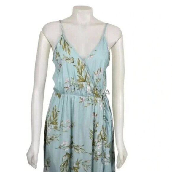 NWT Entro Floral Maxi Dress Blue Sleeveless Faux Wrap Rayon Size Large - Picture 3 of 14